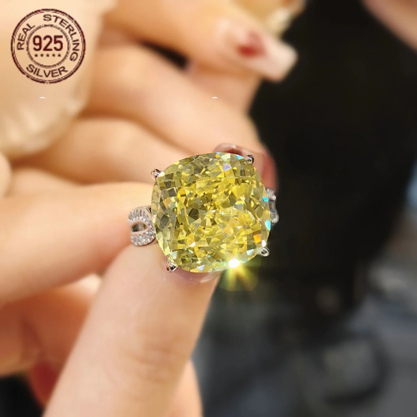 WPOOCC Cushion Cut Zircon Engagement Ring Silver 925 For Women