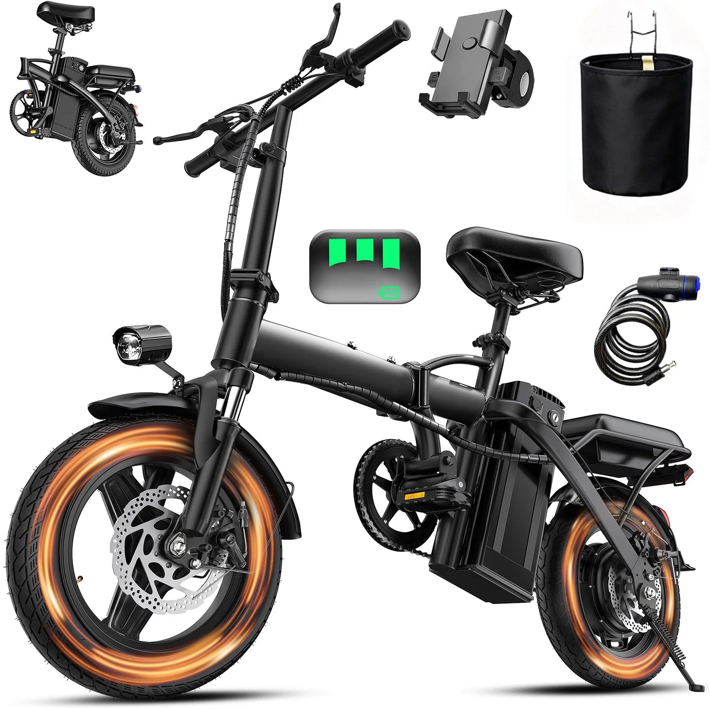 LELEKUAIFolded Foldable Electric Bike For Adults Long Range Battery