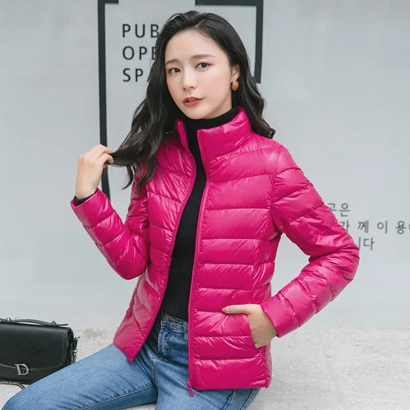 Women Lightweight Puffer Jacket Packable Korean Slim Fit Parka