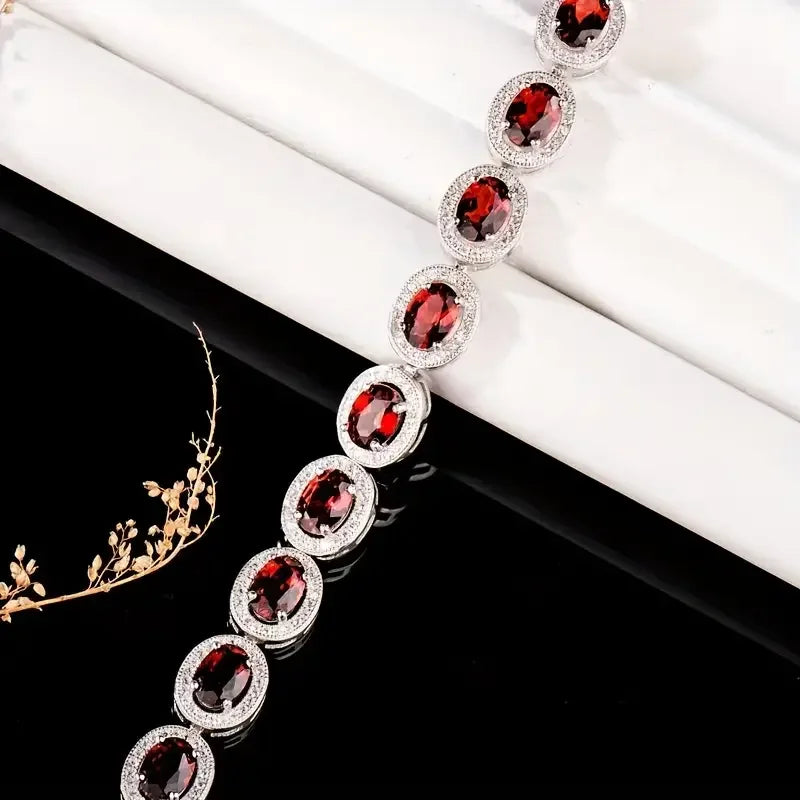 S925 Sterling Silver Garnet Bracelet Unisex Gift For Mom
