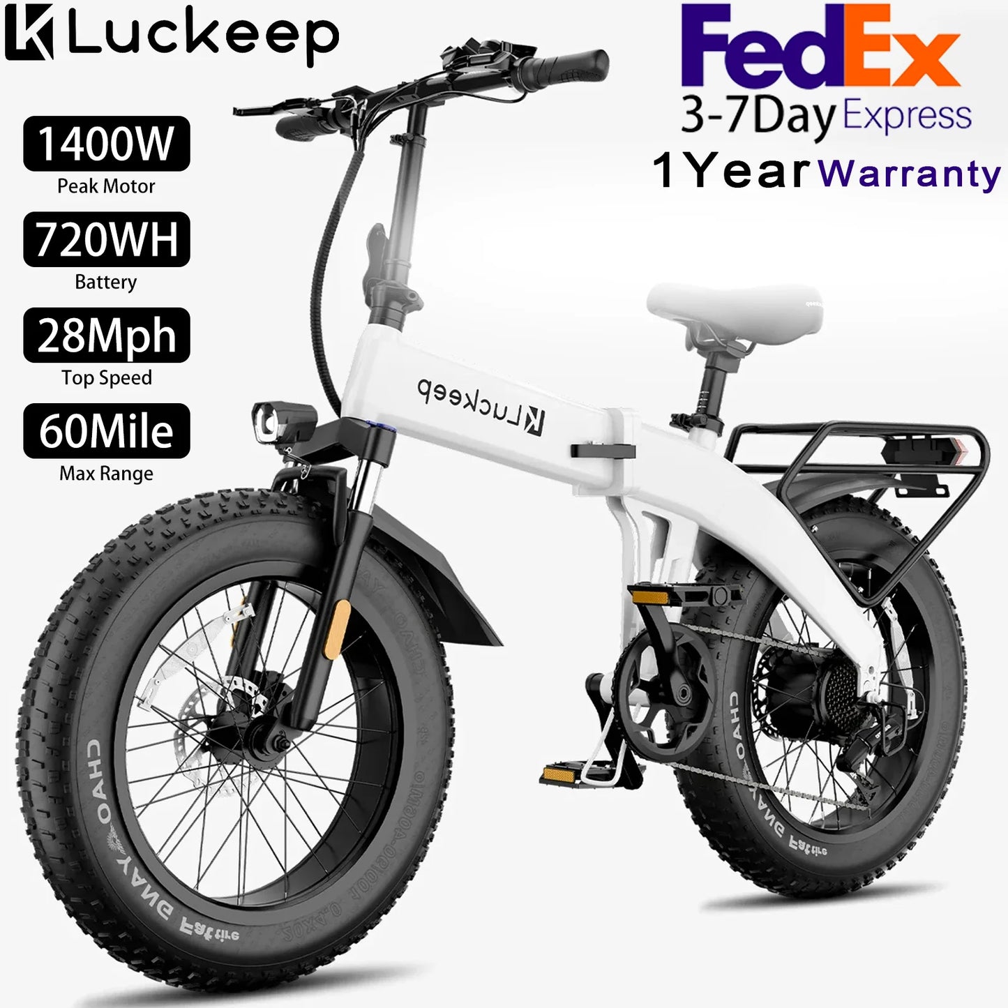 Luckeep X1 Lite FoldableElectricBike 1400WPeakMotor 48VBattery RemovableLithiumIonBattery