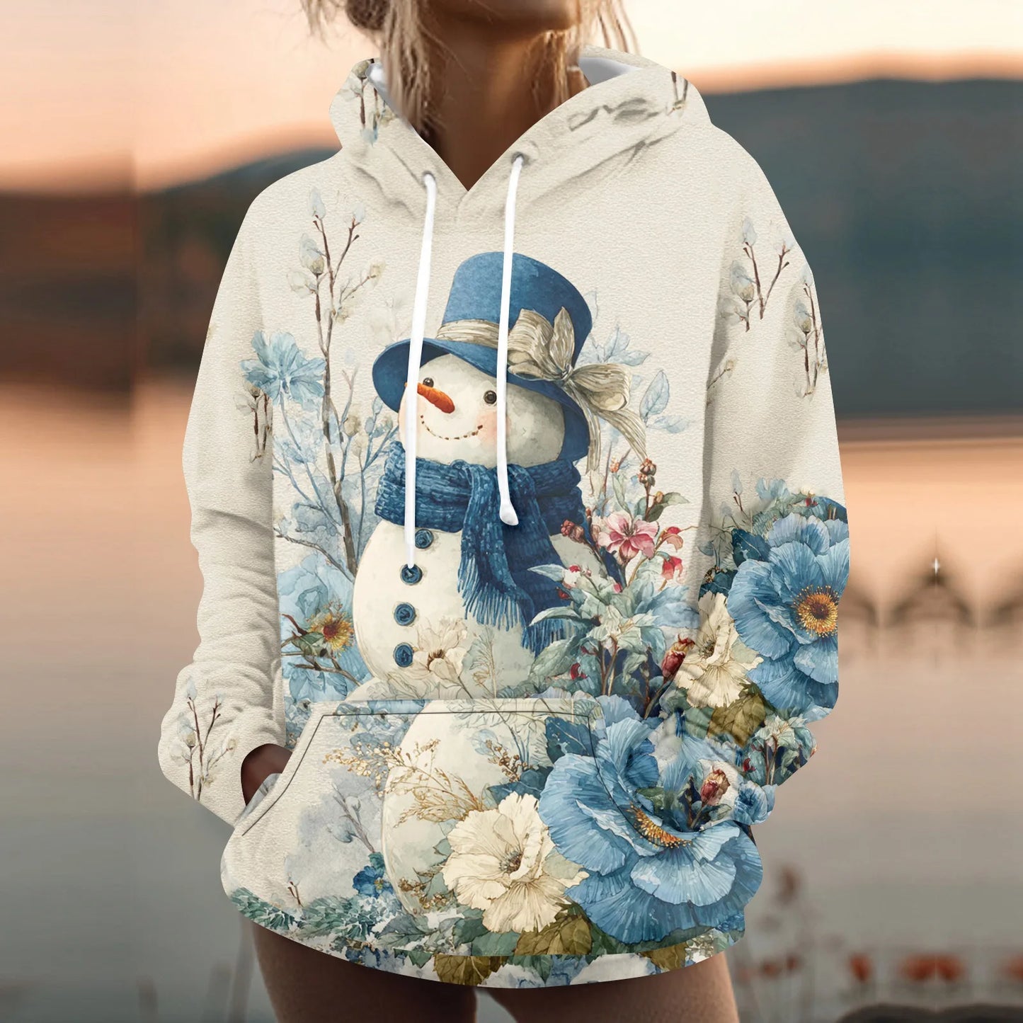 Womens Hooded Sweatshirt Printed Casual With Pockets