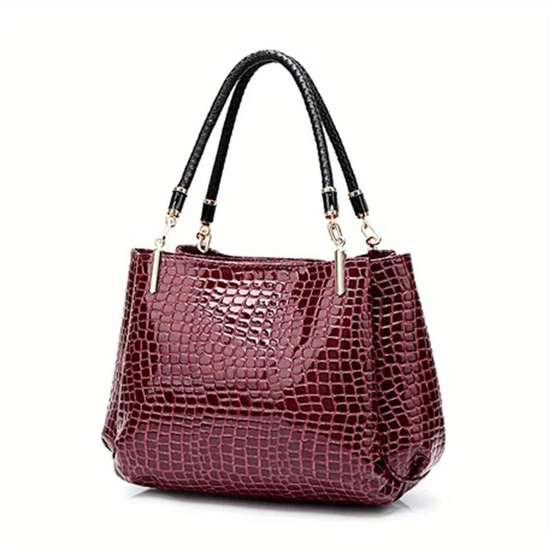1 piece Women's Crocodile Pattern Solid Color Handbag, Fashion Retro Shoulder Bag, Daily Use Commuter Bag, Birthday Gift