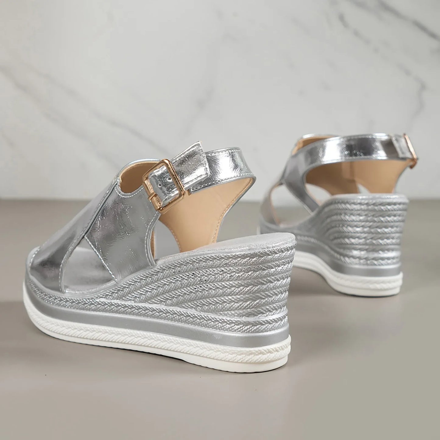 Summer Bohemian Sandals Women Metallic Slingback Wedge Sandals Glamorous Shoes Wedge Shoes Zapatos De Damas EnvíO Gratis