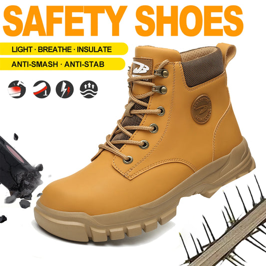 Men's High-Top PU Safety Shoes Breathable Anti-Puncture Metal-Toe