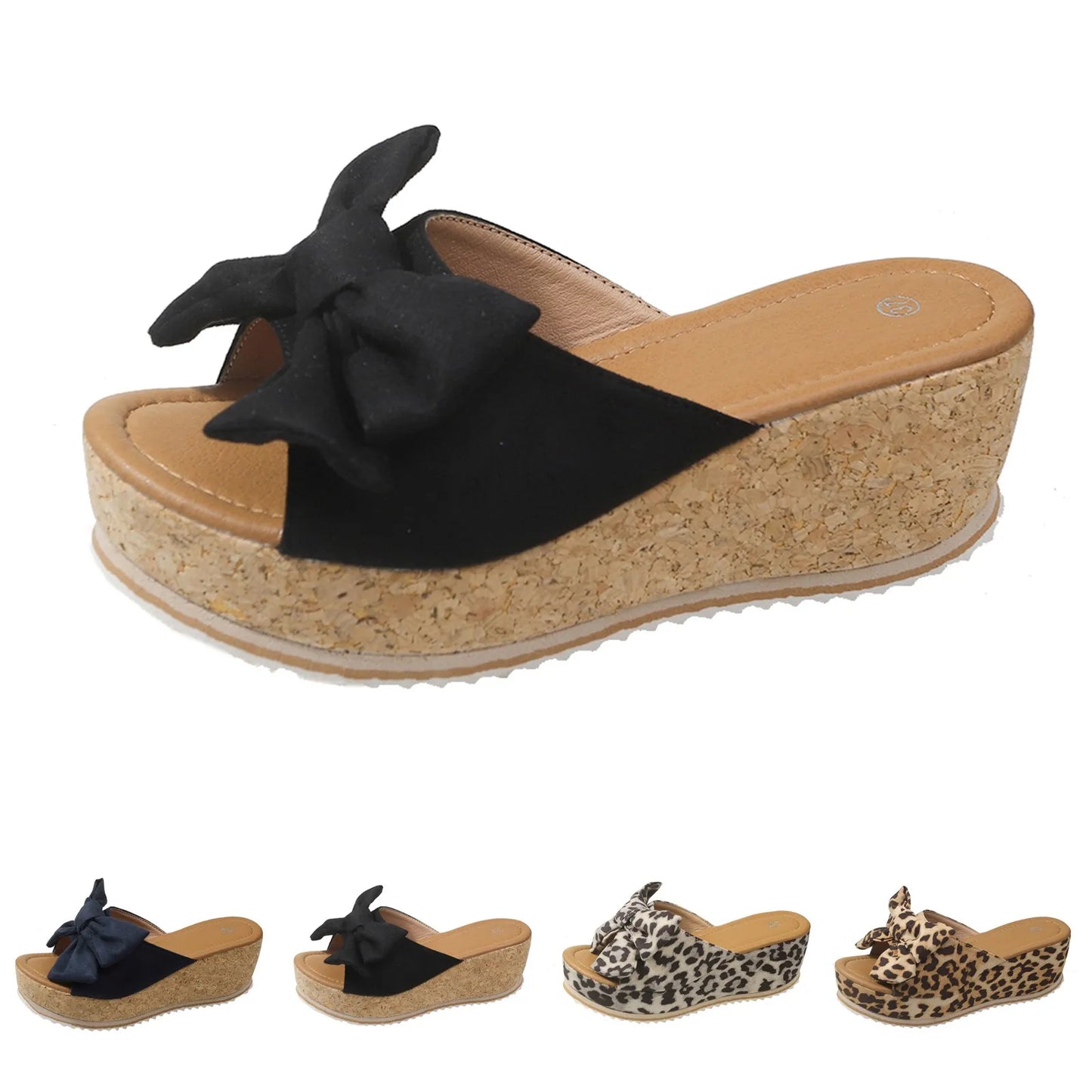 Women Shoes Summer Fashion Modern Slippers Outdoor Simple Princess Beach Slippers Women Bow Tie Wedge Leopard Ladies Shoes