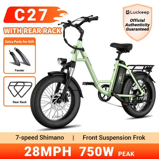 Luckeep C27 Electric Bike for Adults 750W Peak 28MPH Removable 624Wh Battery Fat Tire Ebike