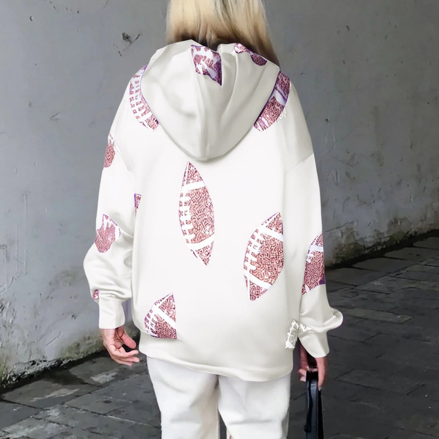 Womens Loose Vneck Hooded Sequin Patchwork Sweatshirt