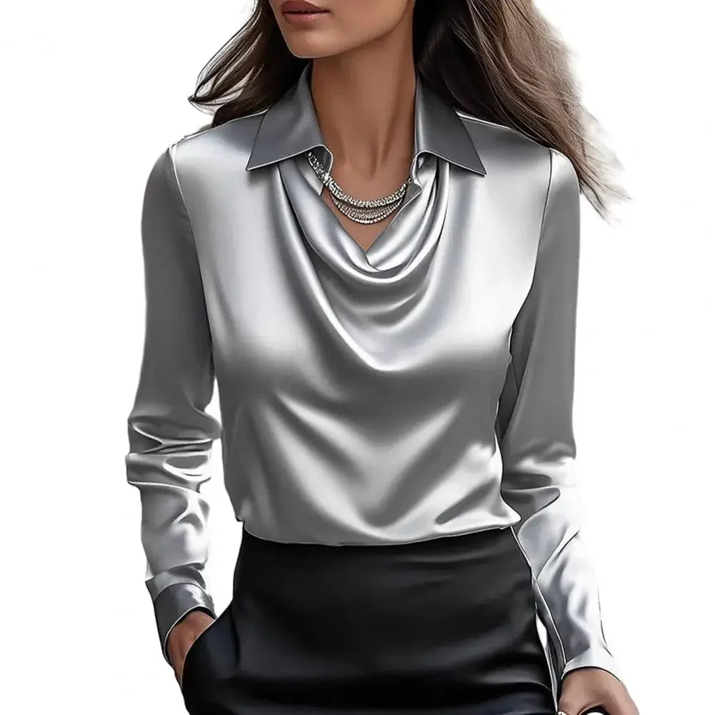 Satin Women Shirt Long Sleeve Blouse Silk Elegant Top For Autumn Workwear