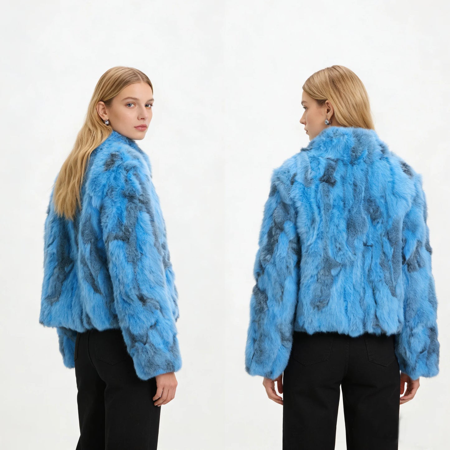 Tonfur Mandarin Collar Rabbit Fur Patchwork Coat For Women