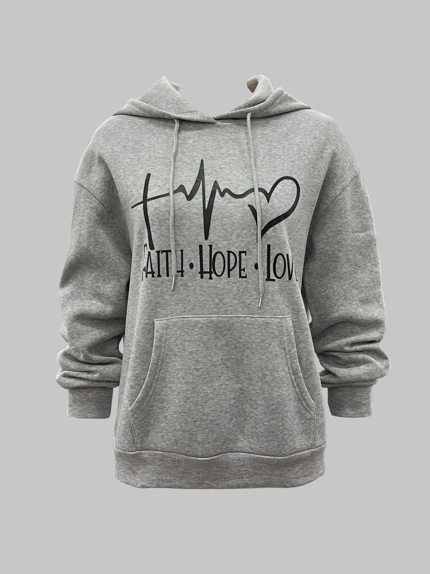 Closure Cozy Heart Print Hoodie With Drawstrings Sweatshirt