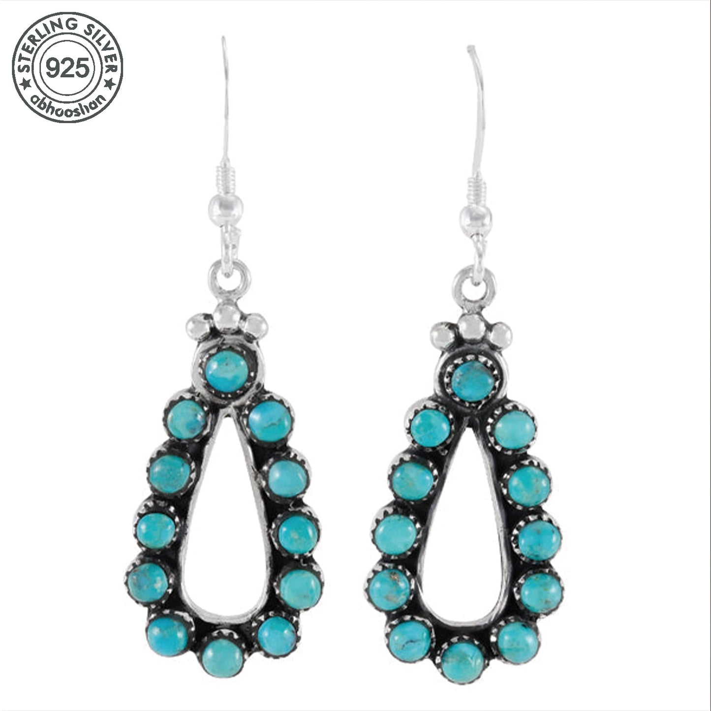 925 Silver Turquoise Drop Earrings With 12 Turquoise Stones