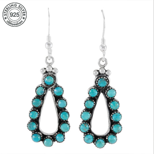 925 Silver Turquoise Drop Earrings With 12 Turquoise Stones