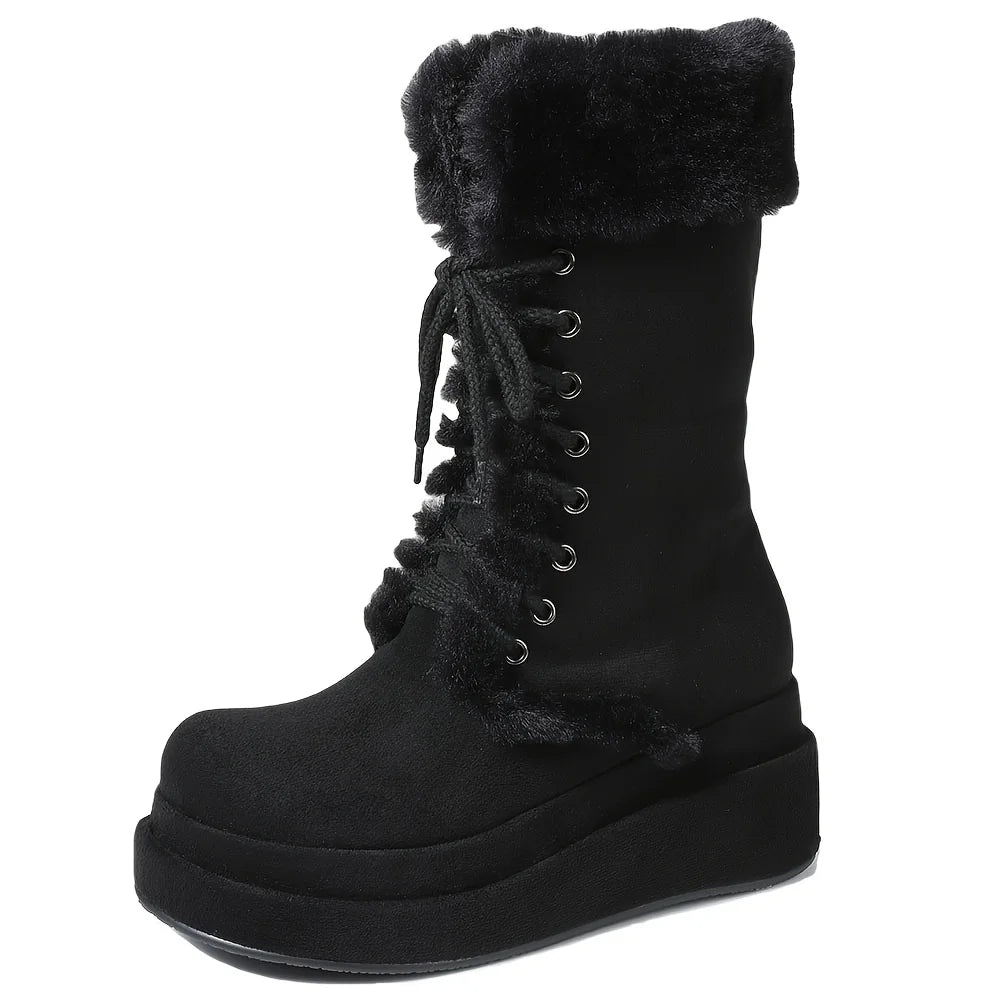 Winter Faux Fur Mid Calf Snow Boots With Wedges Women