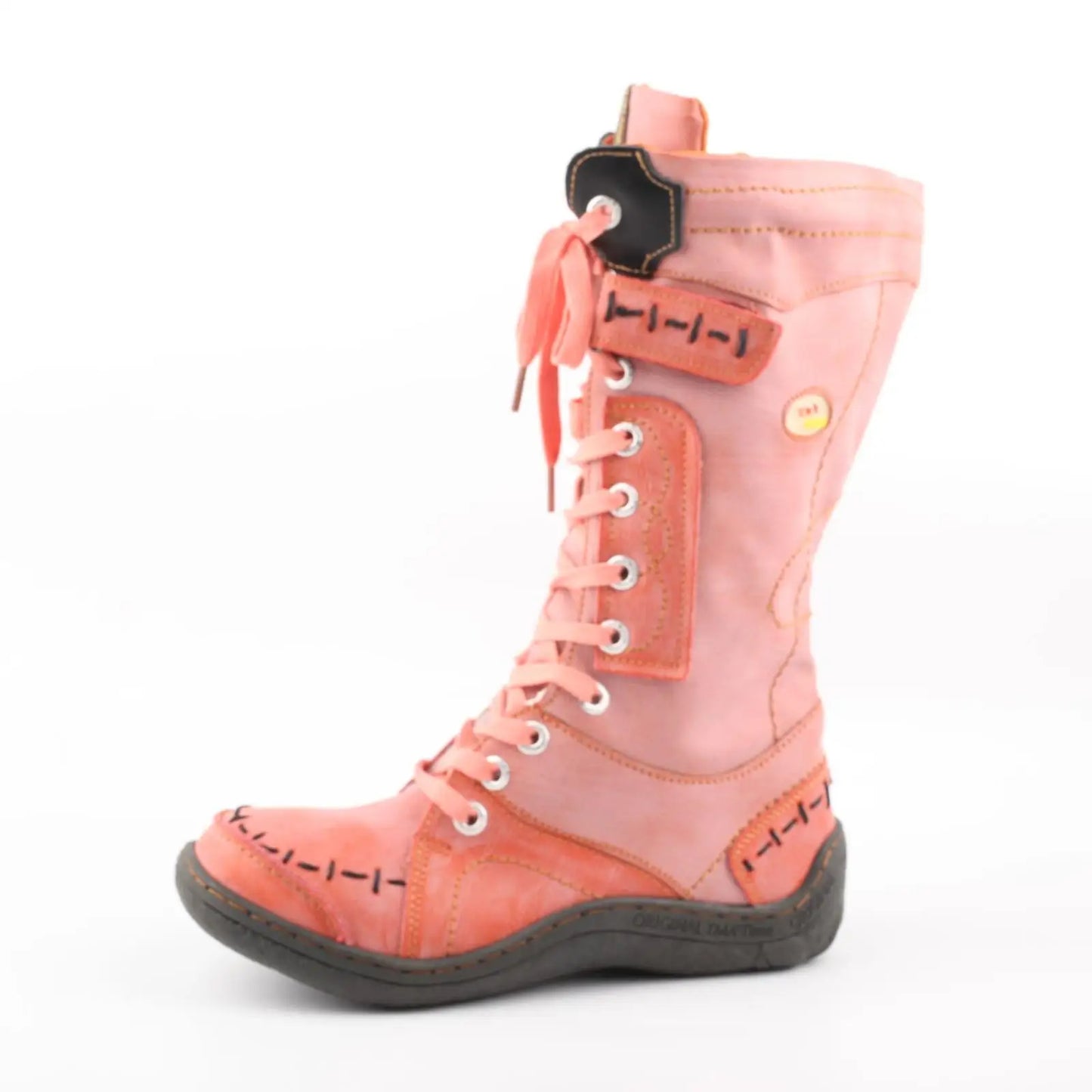 TMA EYES Long Warm Leather Women's Boots In Winter With Solid Color Hand Stitching