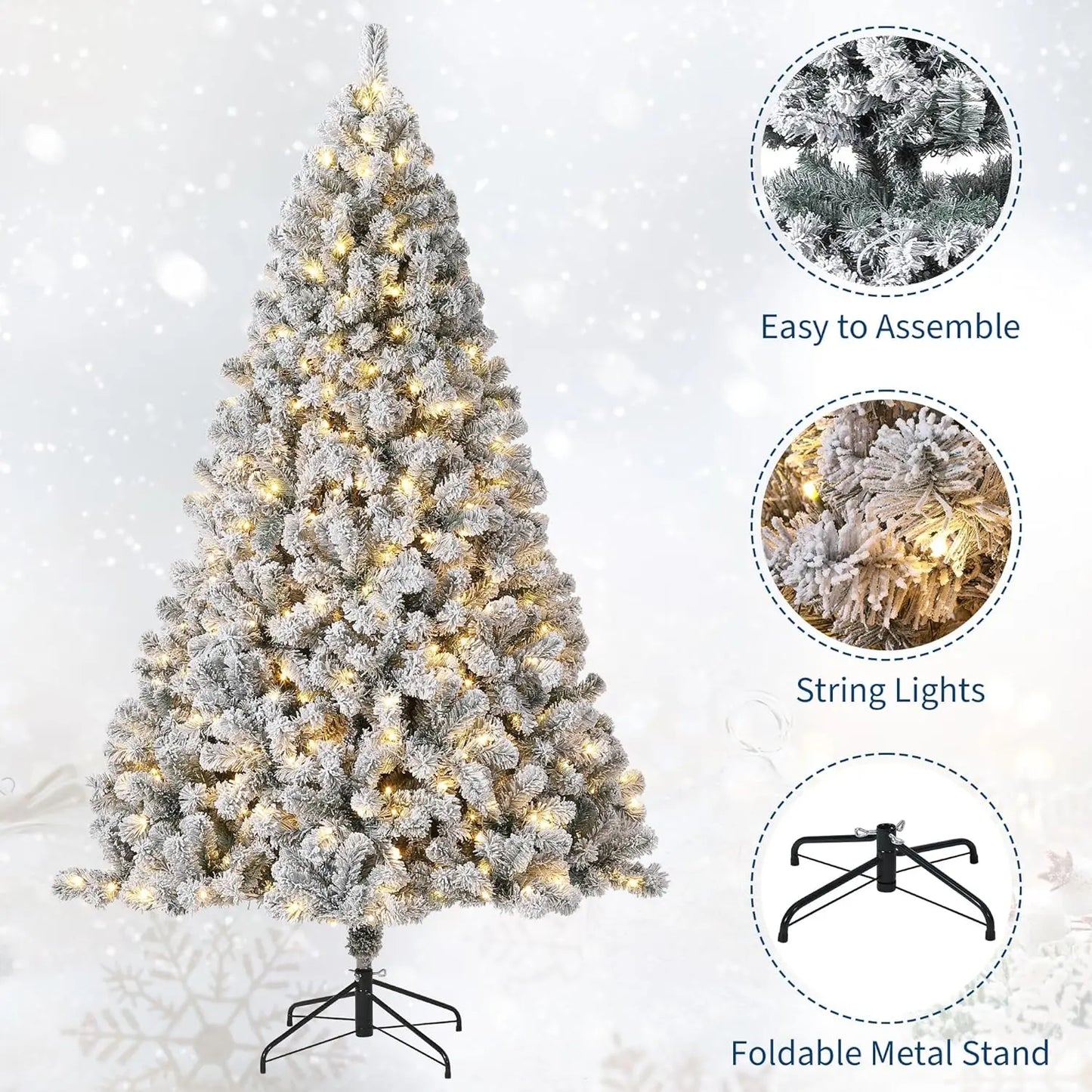 Prelit Artificial Christmas Tree With 450 Warm Lights Flocked Material