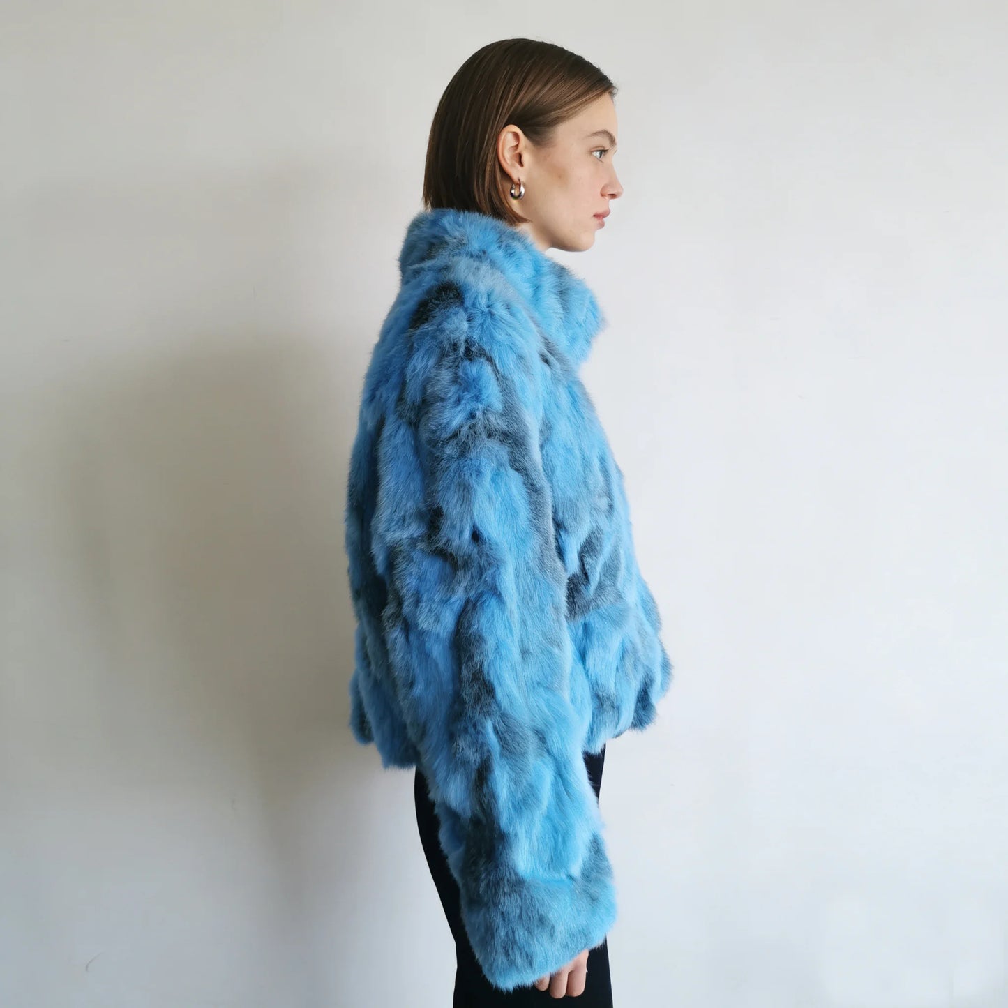 Tonfur Mandarin Collar Rabbit Fur Patchwork Coat For Women