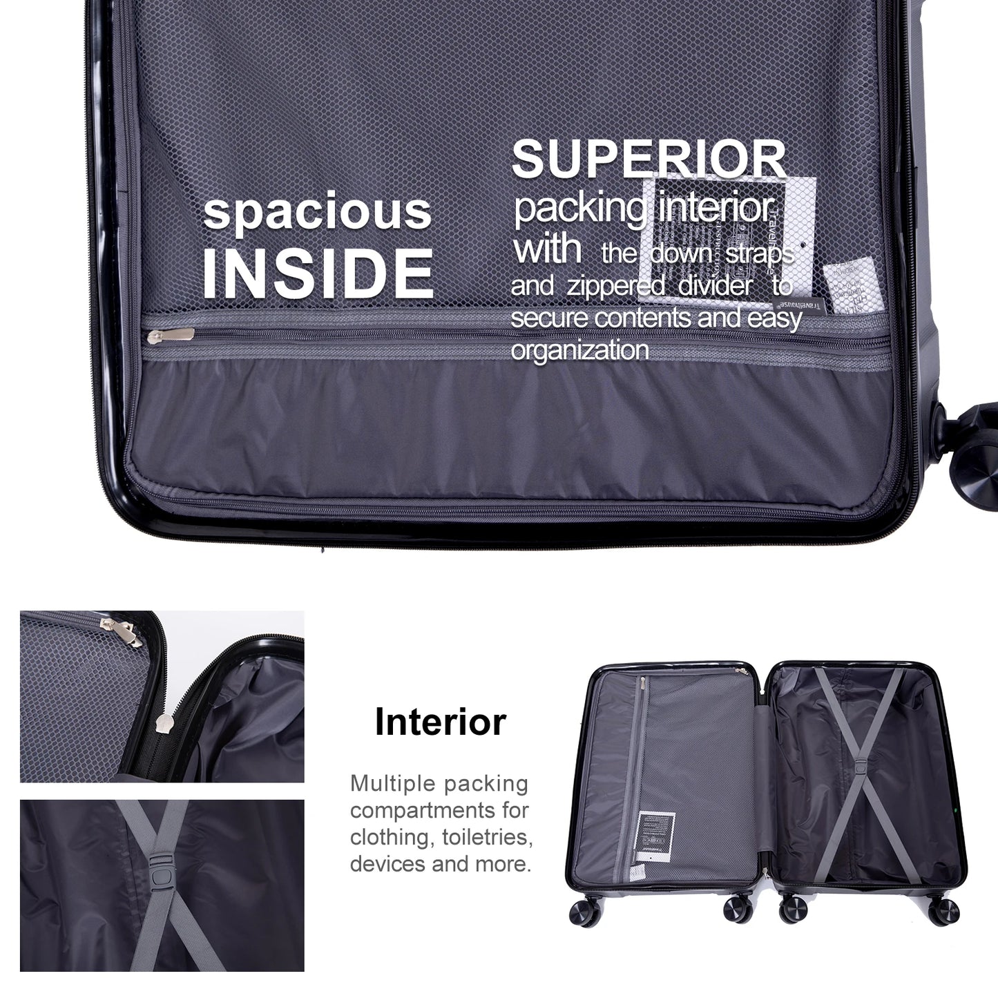 Travelhouse Hardshell Spinner Lightweight Luggage Set With TSA Lock 3-Piece