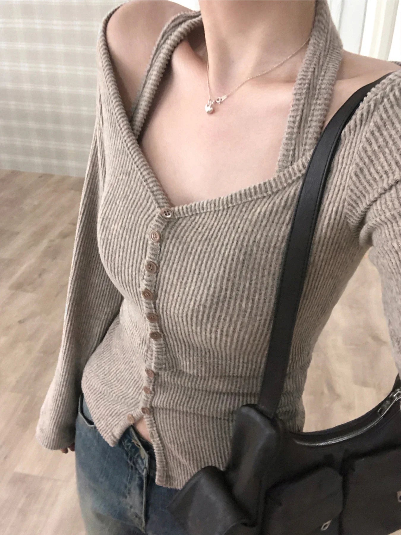 Sweetown Women's Halter Top and Long Sleeve Blouse Set