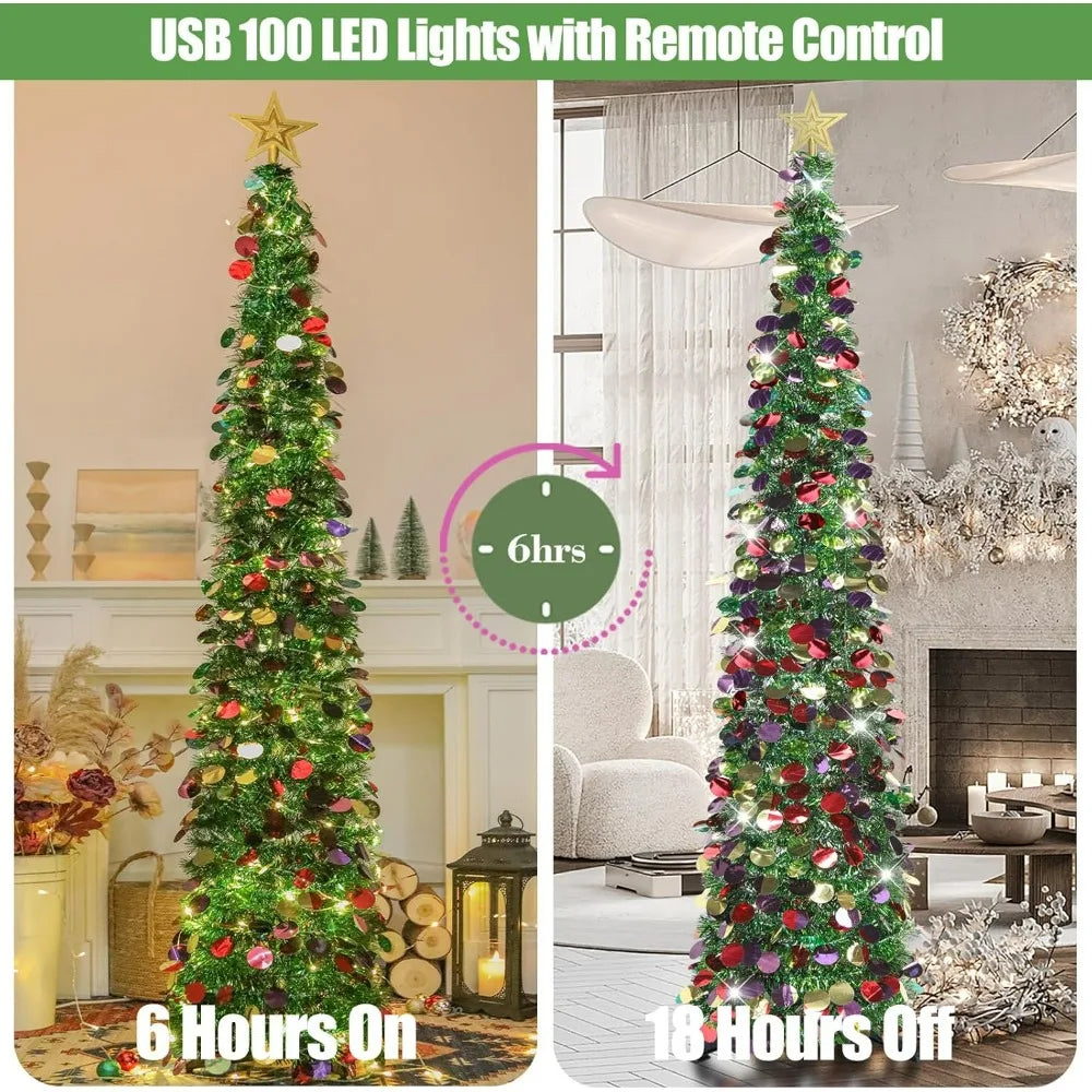 HMASYO Pop-Up Christmas Tree With 100 LED Lights And Remote