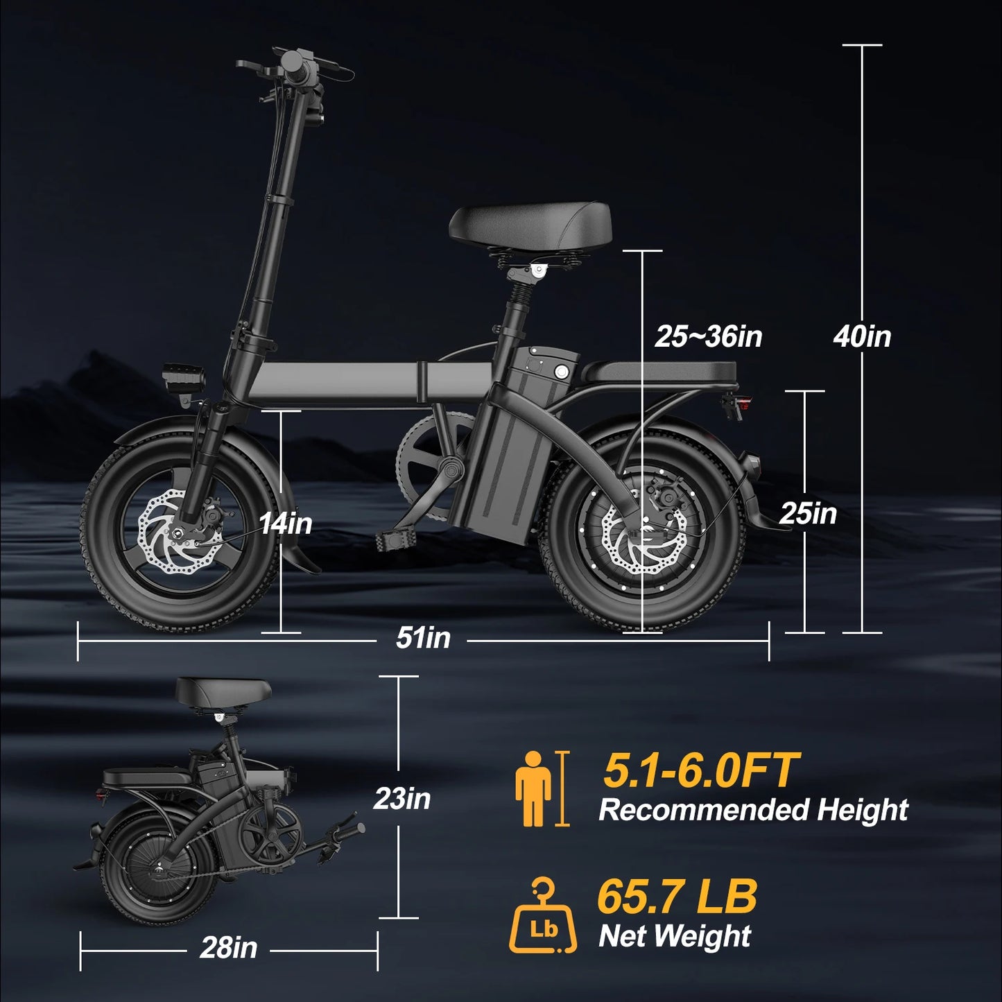 Origin Electric Folding Bike 500W Peak Motor 48V Battery
