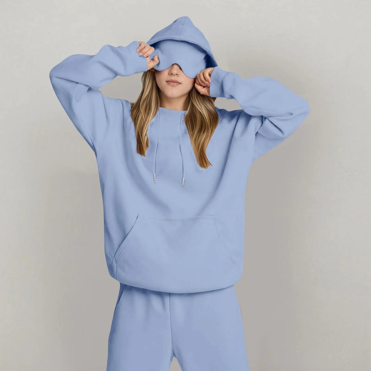 Unisex Hooded Sweatshirt With Built In Eye Mask Pullover