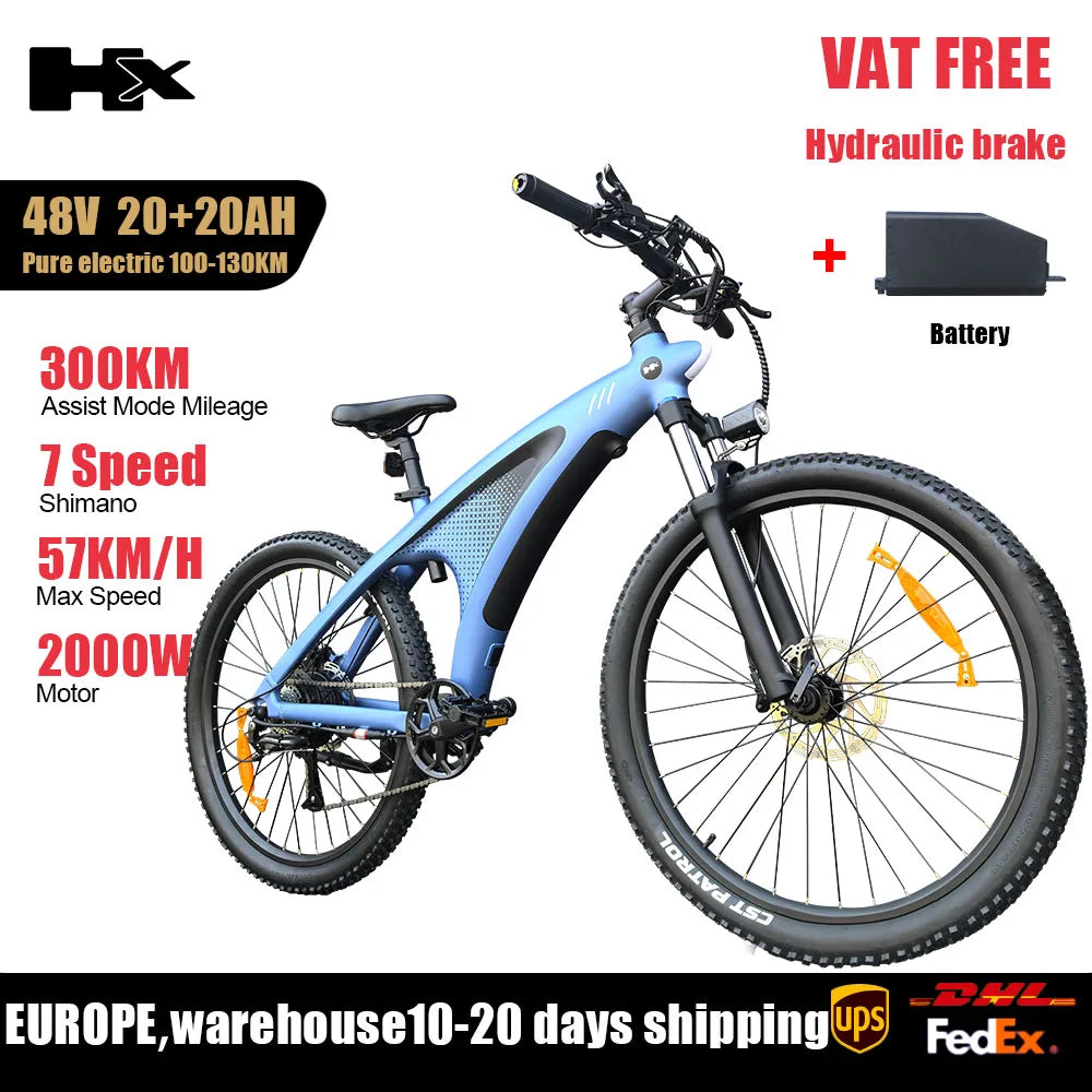 HUANCI HX Q5 2000W Electric Mountain Bike With Removable Battery Dual Hydraulic Brakes