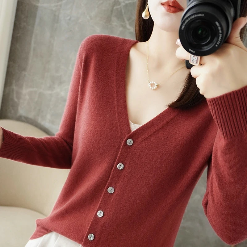 V Neck Cardigan For Women Knit Loose Fit Sweater