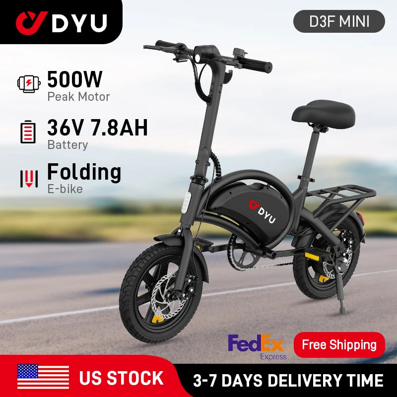 DYU D3F Mini Electric Bicycle With 500W Peak Motor 36V 7.8Ah Lithium Battery City Commuter
