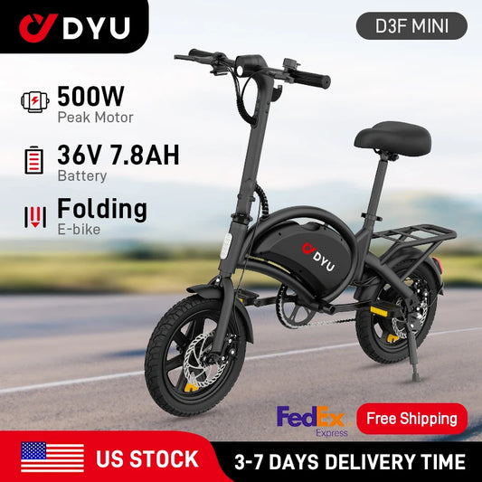 DYU D3F Mini Electric Bicycle With 500W Peak Motor 36V 7.8Ah Lithium Battery City Commuter