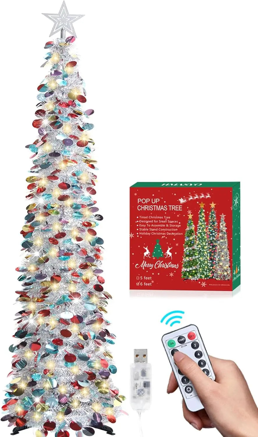 HMASYO Pop-Up Christmas Tree With 100 LED Lights And Remote