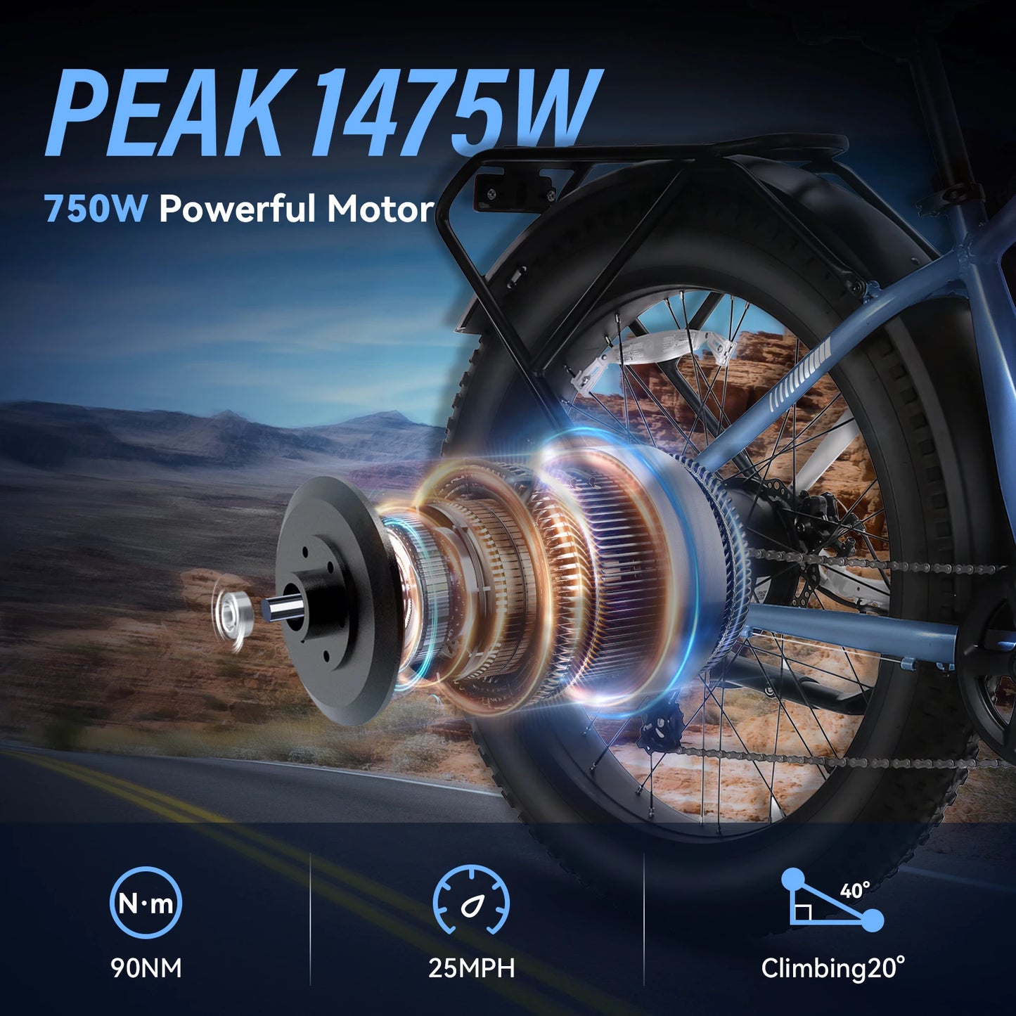 Electric Fat Tire Ebike With 1500W Peak Motor And Battery