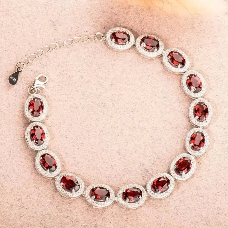 S925 Sterling Silver Garnet Bracelet Unisex Gift For Mom