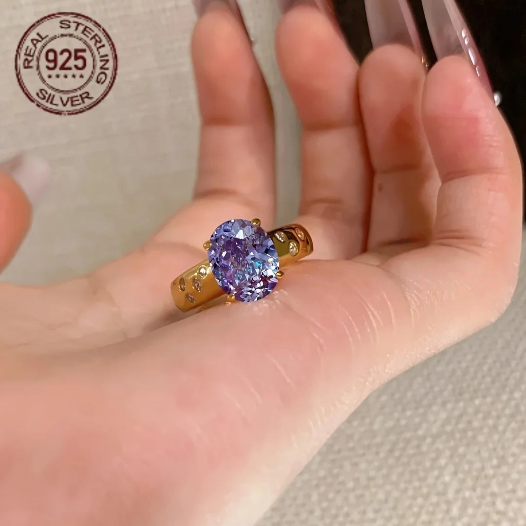 WPOOCC 18K Plated Sterling Silver Ring For Women Zircon Wedding