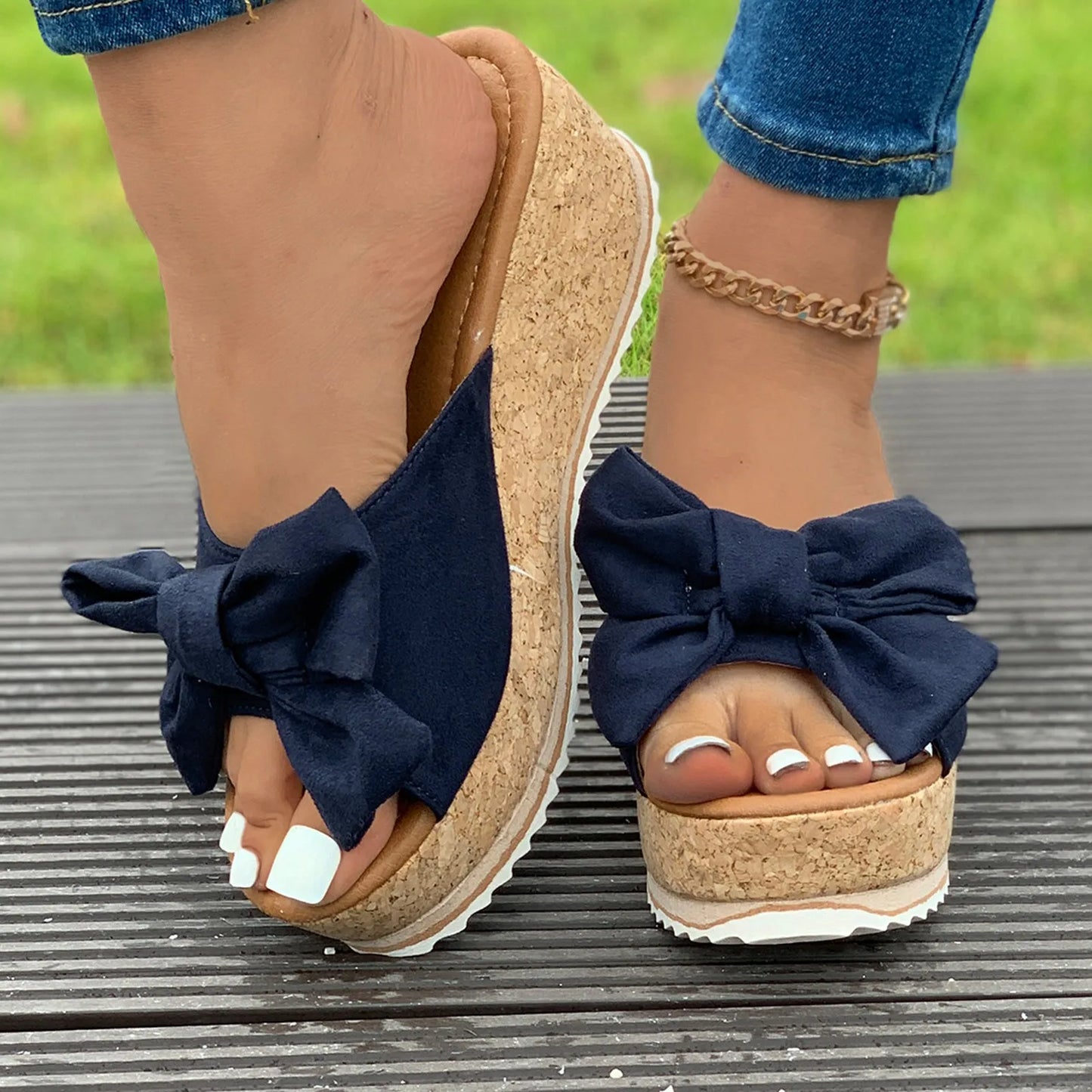 Women Shoes Summer Fashion Modern Slippers Outdoor Simple Princess Beach Slippers Women Bow Tie Wedge Leopard Ladies Shoes