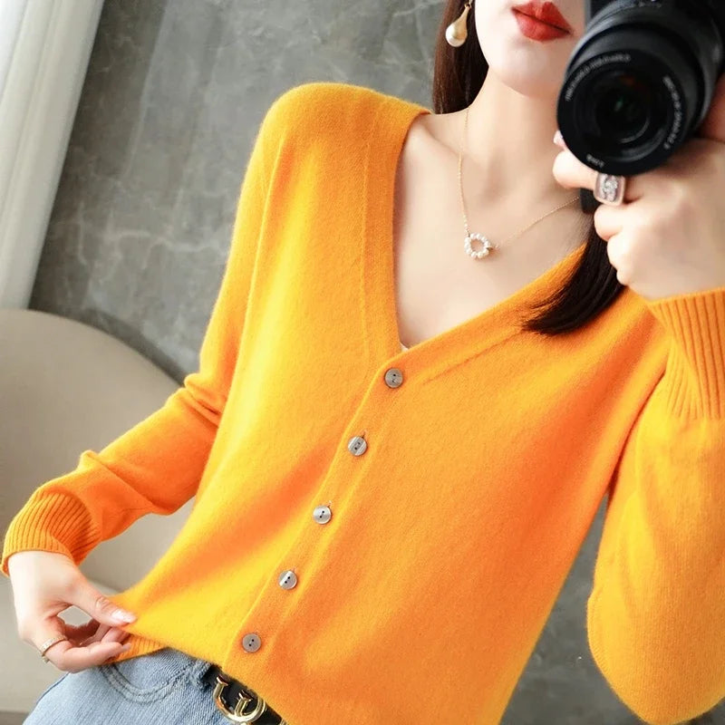 V Neck Cardigan For Women Knit Loose Fit Sweater