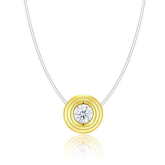 Round Moissanite Necklace S925 Silver 18K Gold Plated Jewelry