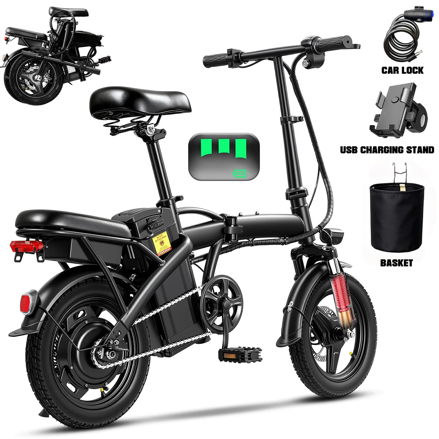 LELEKUAIFolded Foldable Electric Bike For Adults Long Range Battery
