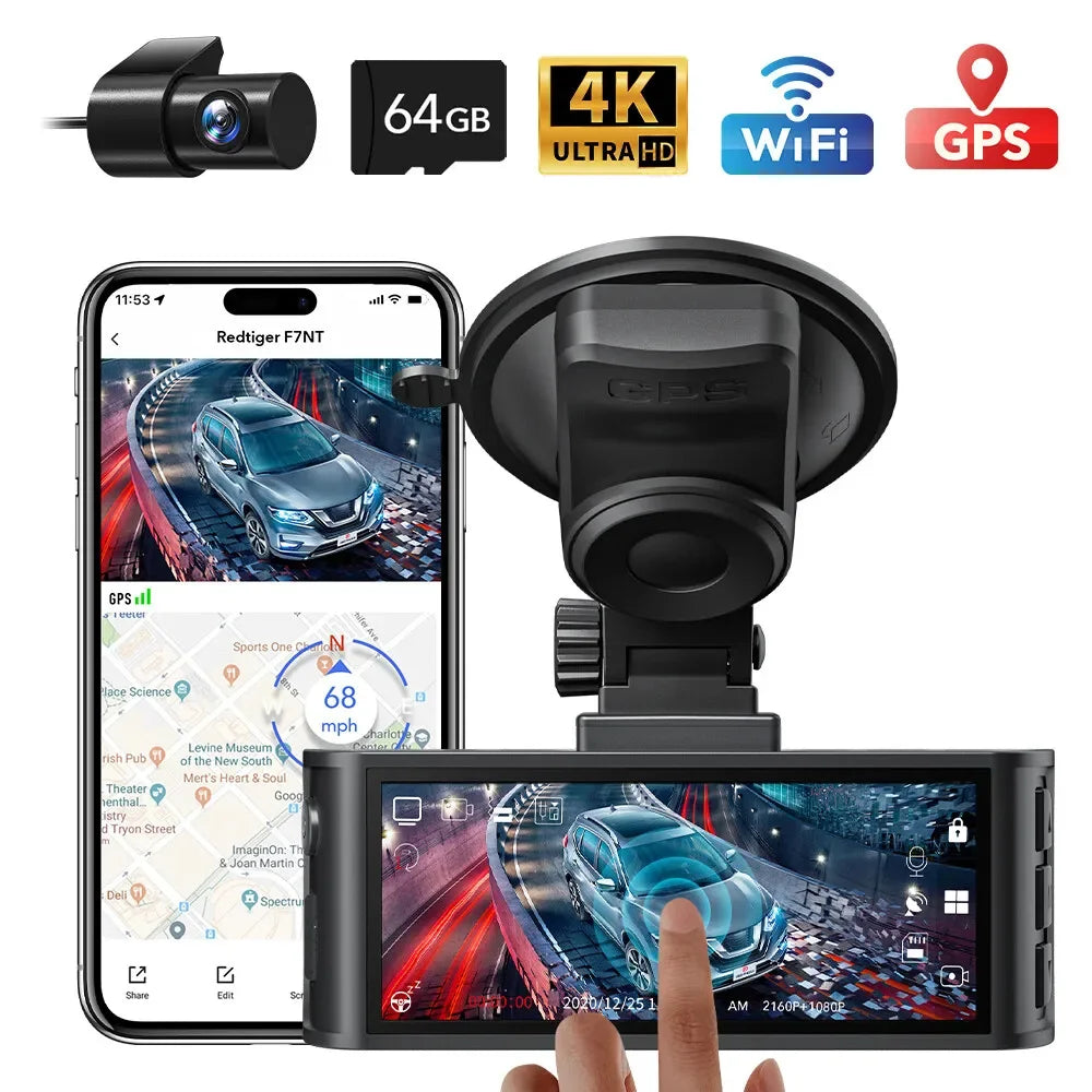 Redtig 4K Dashboard Camera Front And Rear WiFi Car DVR
