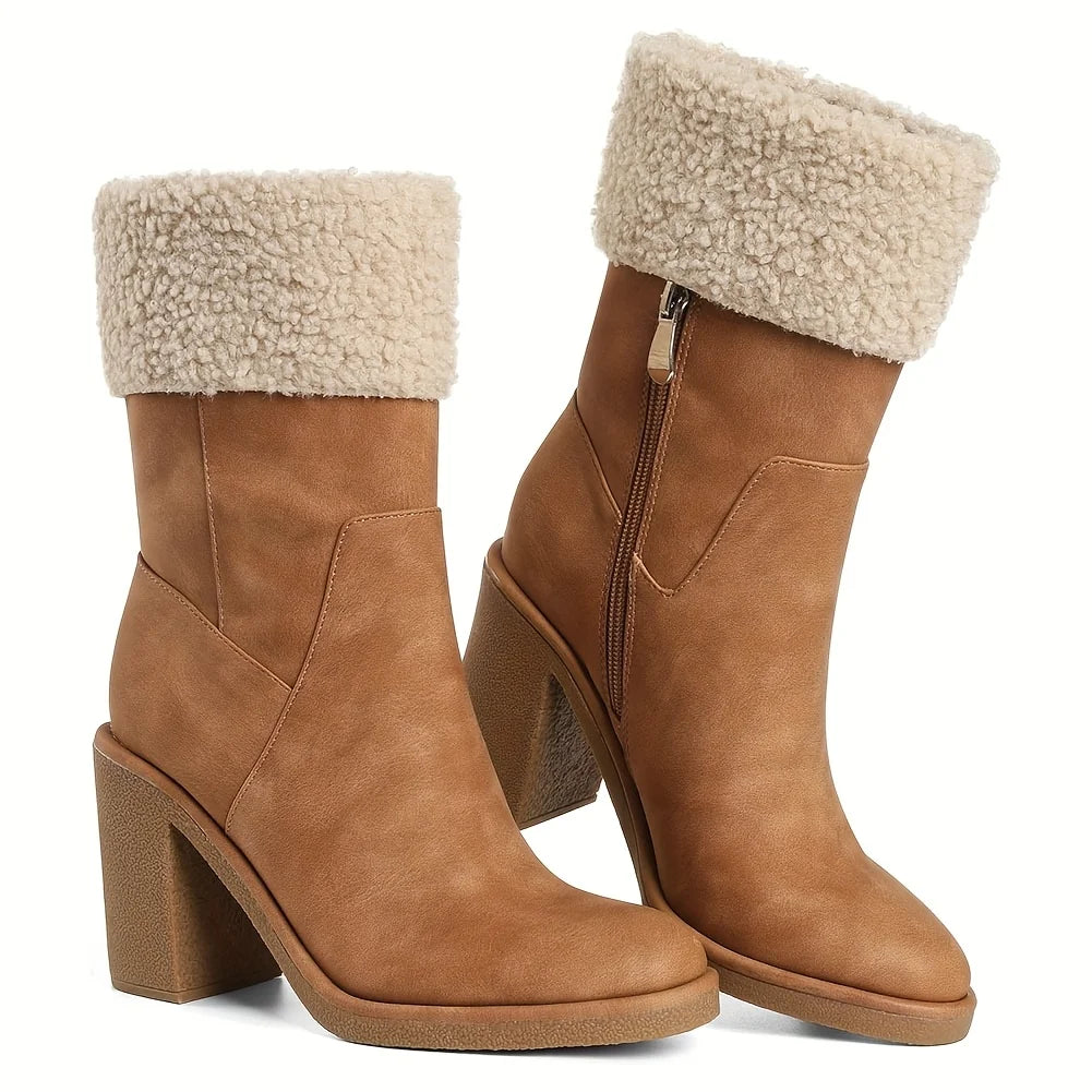 Women's Winter Snow Boots Faux Fur Ankle Block Heel
