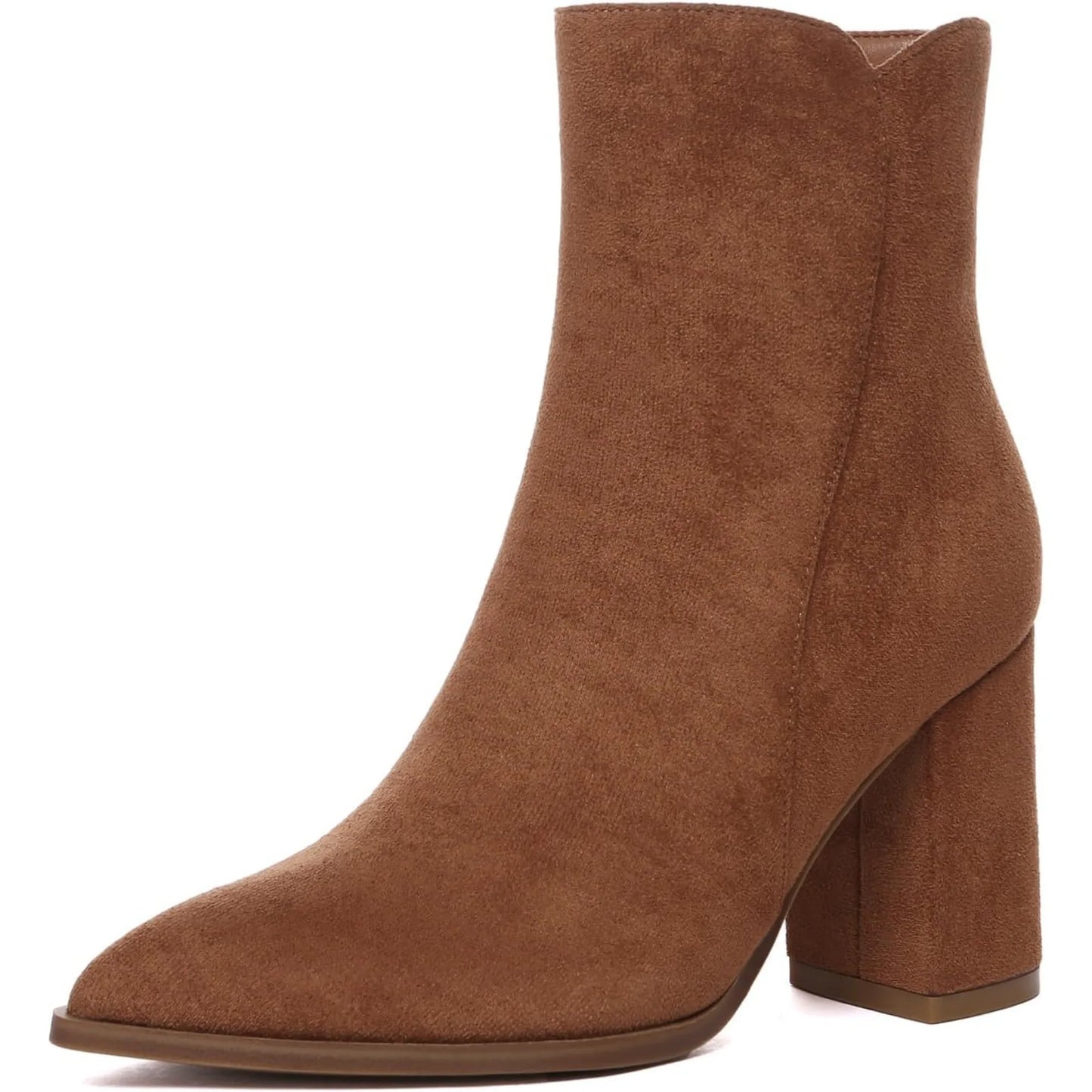 Women's Heeled Ankle Boots Fashion Pointed Toe Chunky Block Heel Side Zipper Short Booties