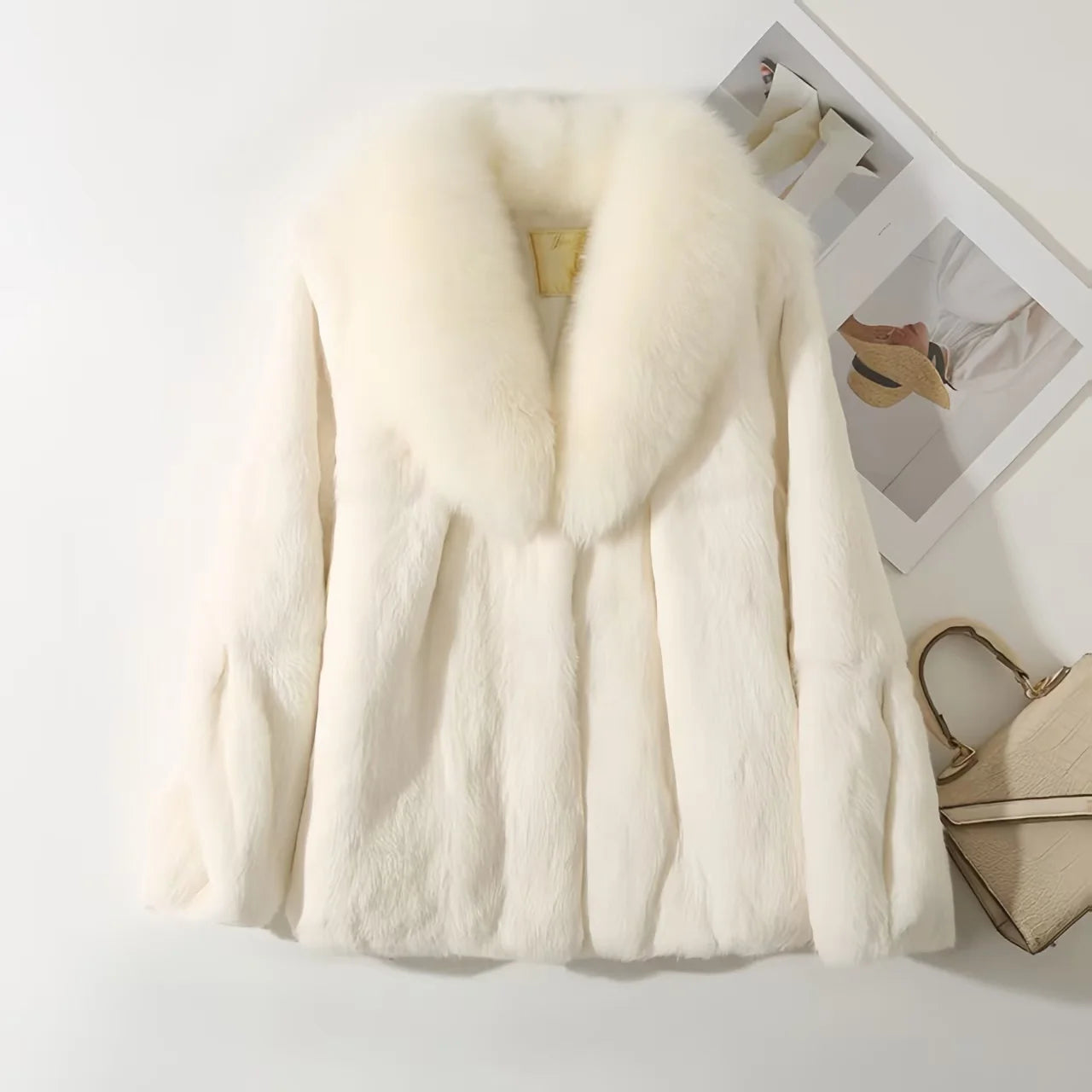 Real Rex Rabbit Fur Coat For Women With Fox Collar