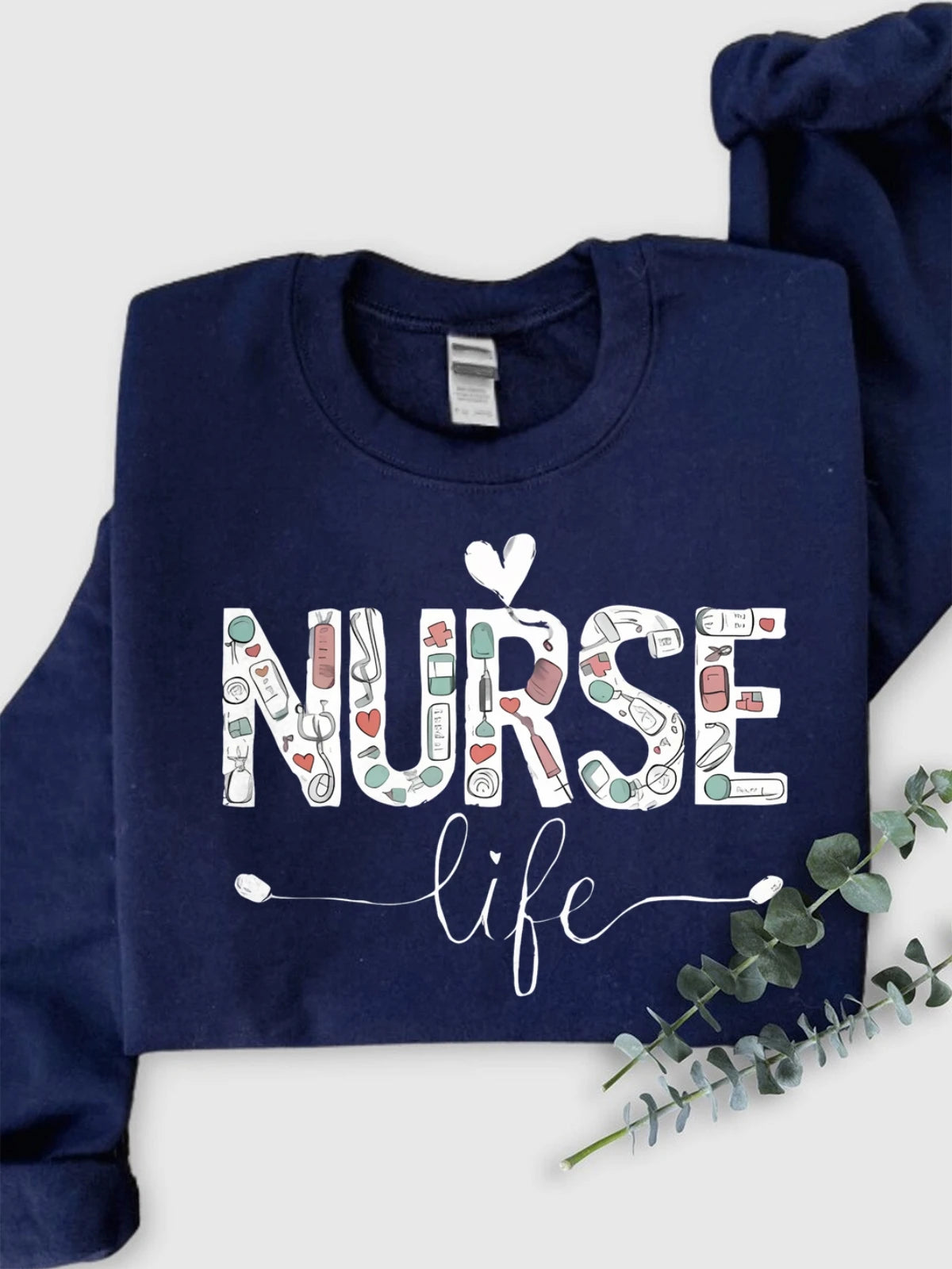 Cotton Crew Neck Sweatshirt Women Nurse Life Print Hoodie