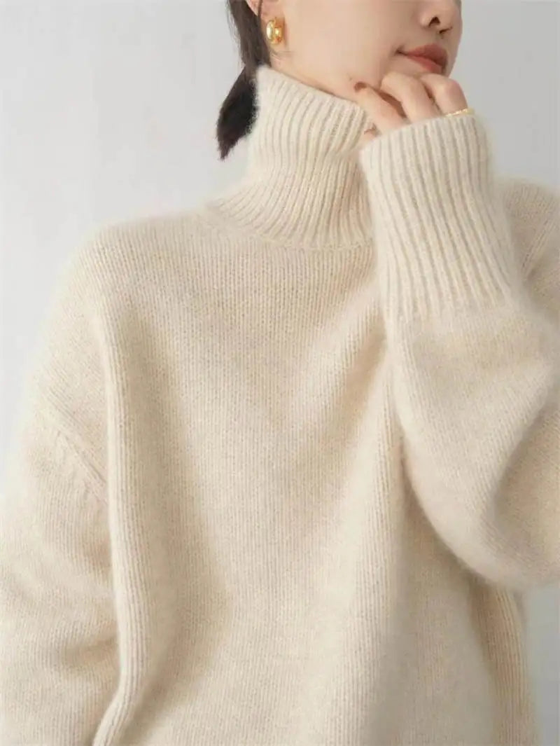 100% Wool Turtleneck Pullover Sweater For Women