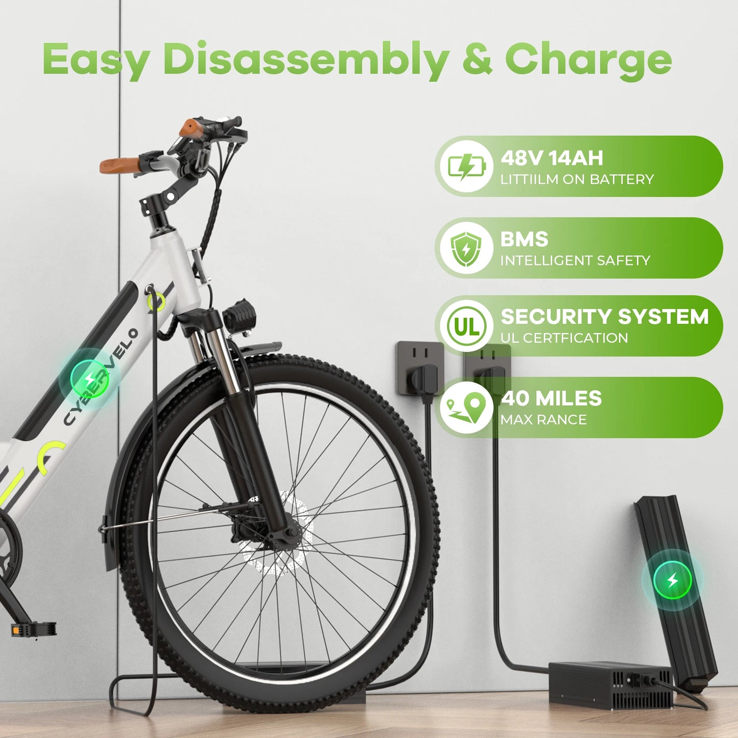 CYBERVELO Electric Bike 7 Speed With Removable Battery