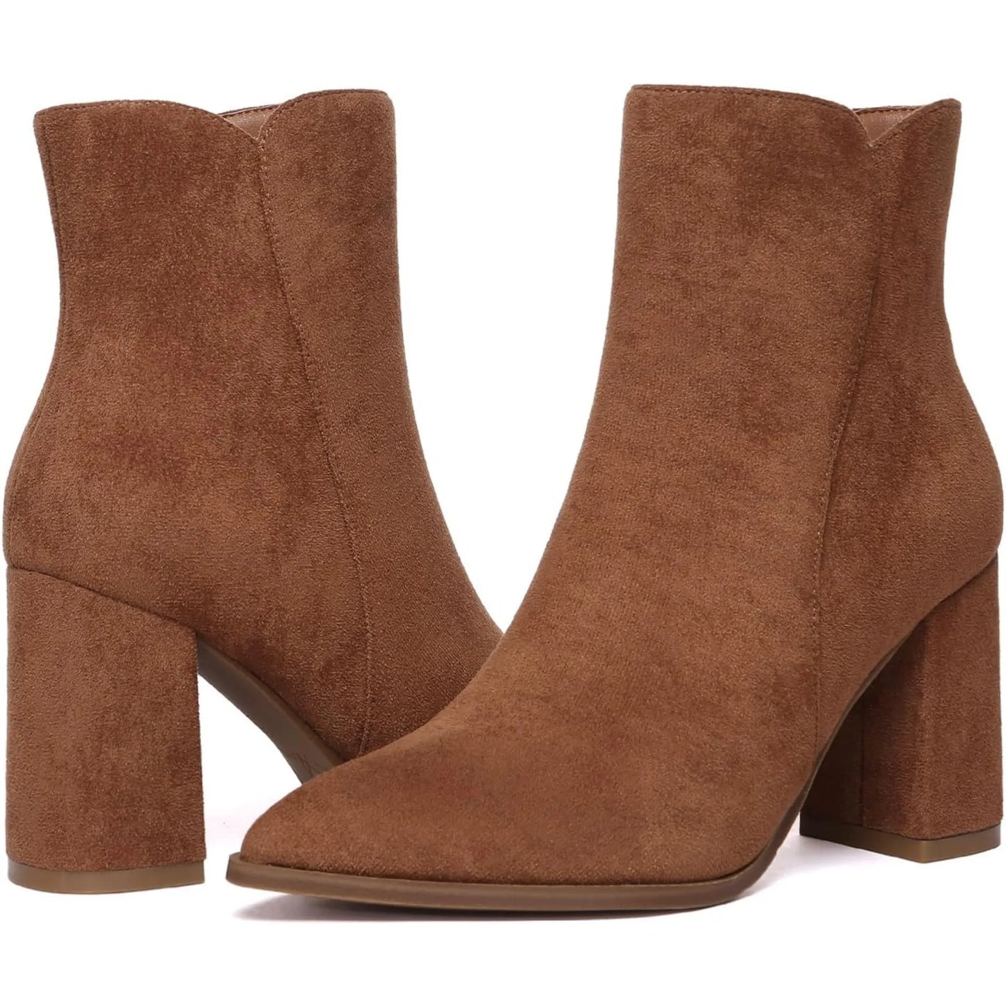 Women's Heeled Ankle Boots Fashion Pointed Toe Chunky Block Heel Side Zipper Short Booties