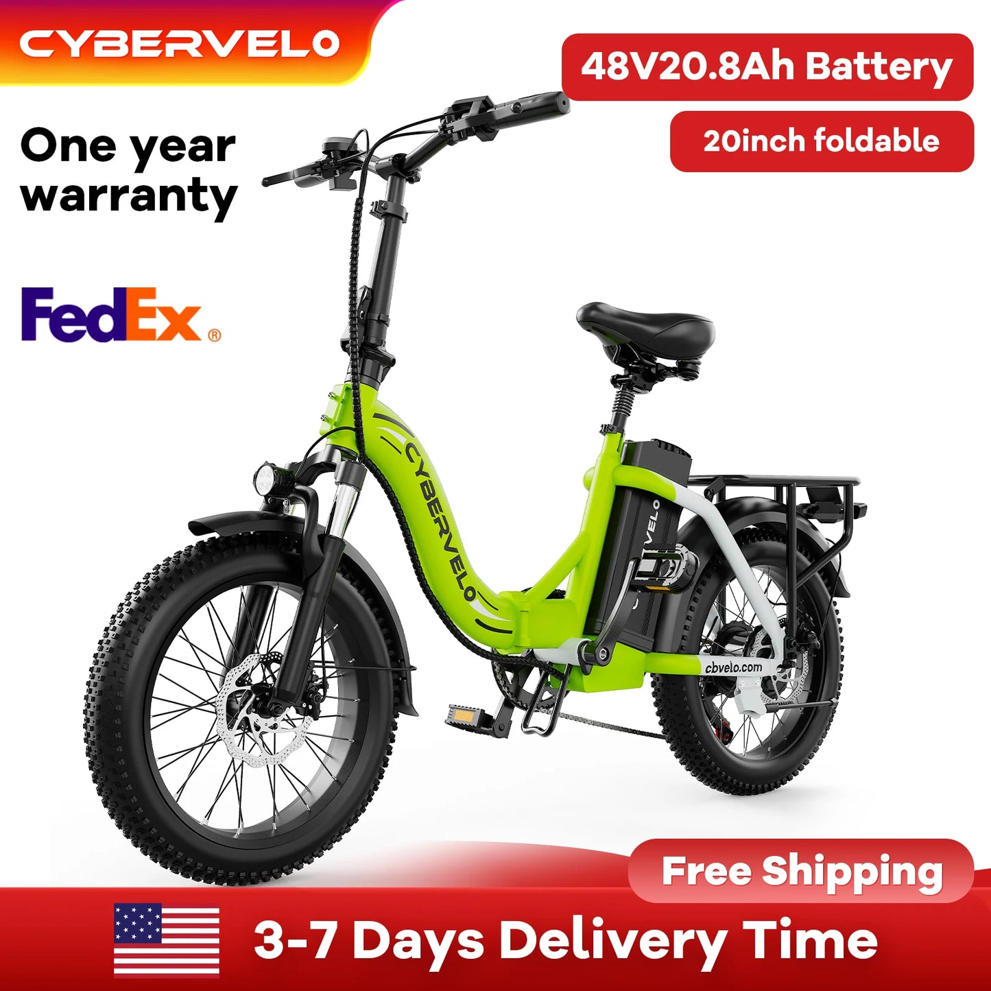 CYBERVELO 1000W Folding Fat Tire Electric Bike for Adults