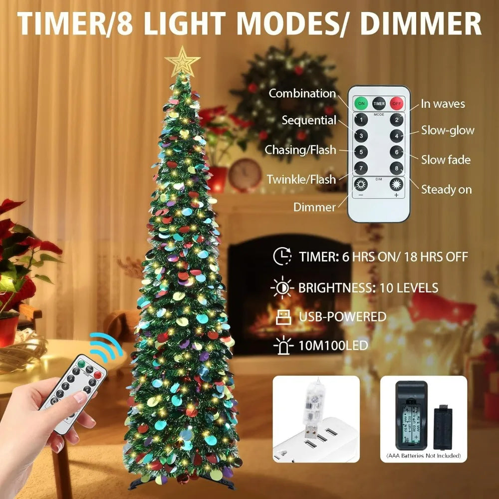 HMASYO Pop-Up Christmas Tree With 100 LED Lights And Remote