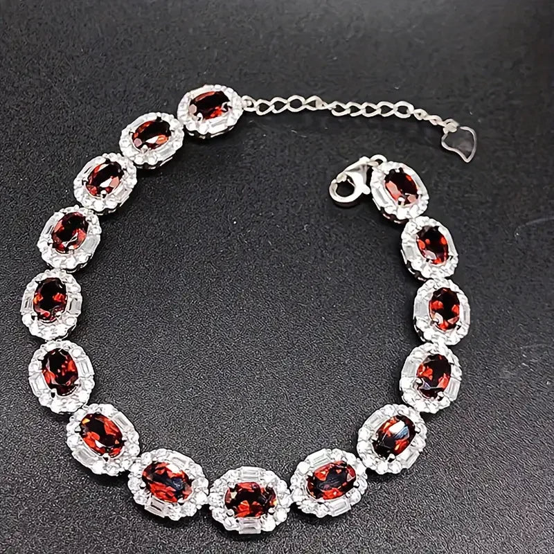 S925 Sterling Silver Garnet Bracelet Unisex Gift For Mom