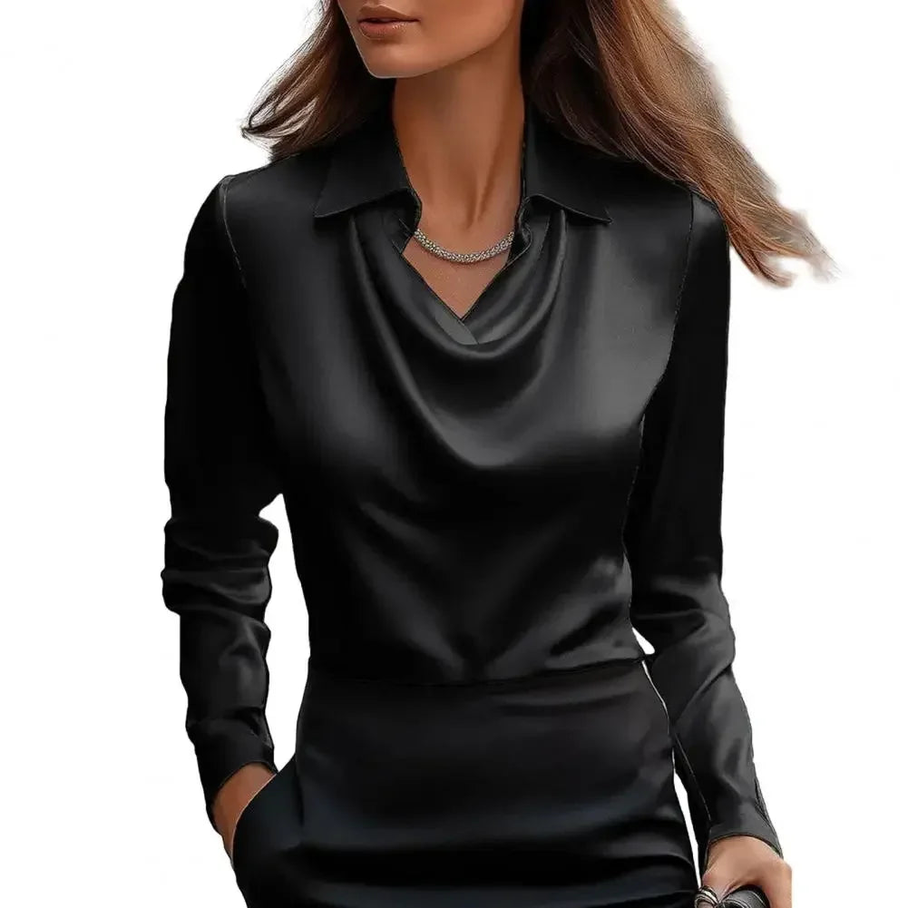 Satin Women Shirt Long Sleeve Blouse Silk Elegant Top For Autumn Workwear
